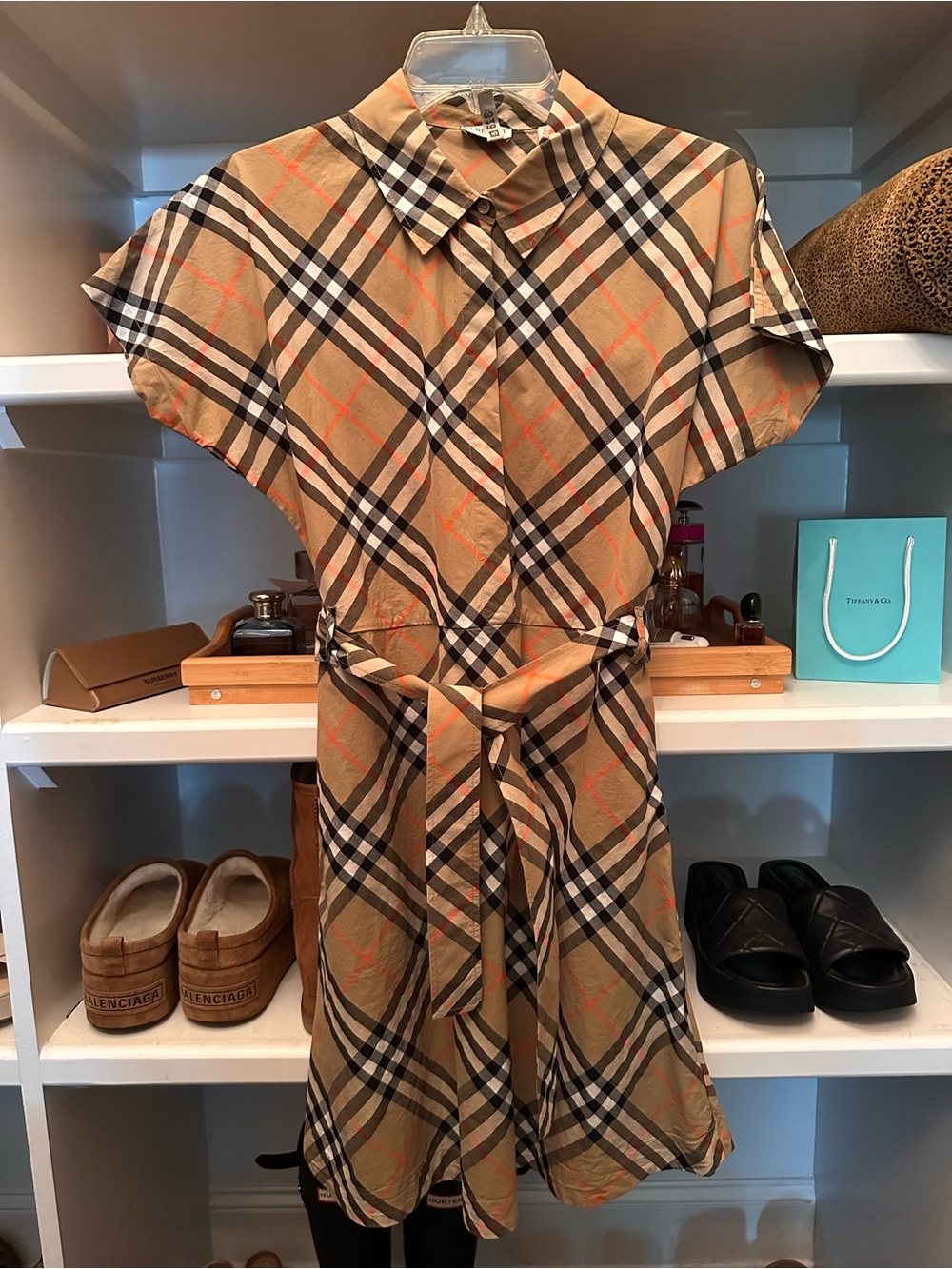 Burberry Beige, Black & White Plaid Shirt